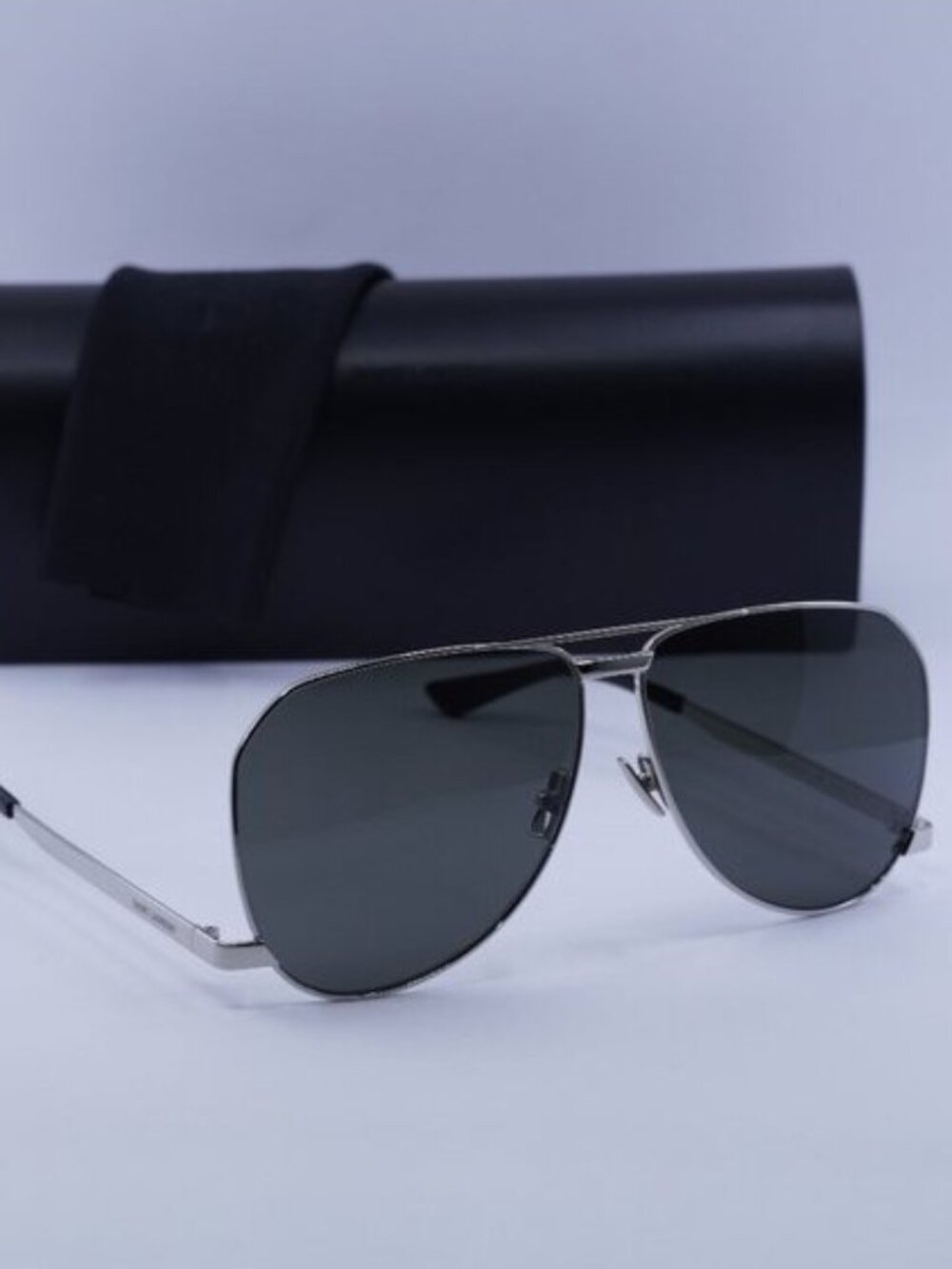 Saint Laurent SL 690 DUST 002 Aviator Sunglasses - Silver/Grey